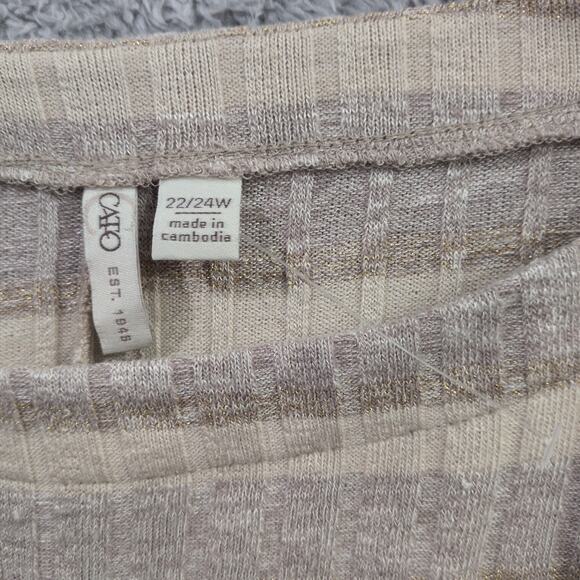 Cato Long Sleeve Striped Neutral Top Dolman Sleeve 22/24W Sweater Beige Gray - Picture 4 of 10